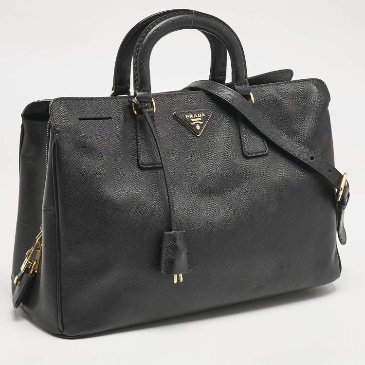 Pre Owned Prada Black Saffiano Lux Leather Middle Zip Tote