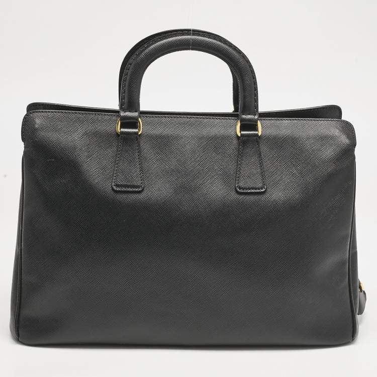 Pre Owned Prada Black Saffiano Lux Leather Middle Zip Tote