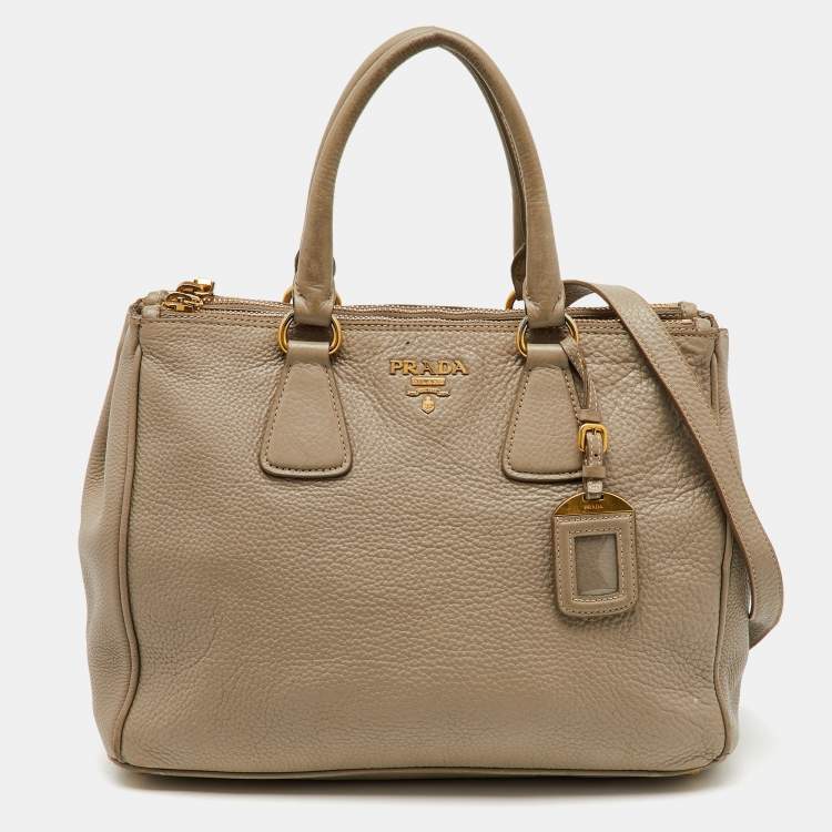 Pre Owned Prada Grey Vitello Daino Leather Double Zip Tote