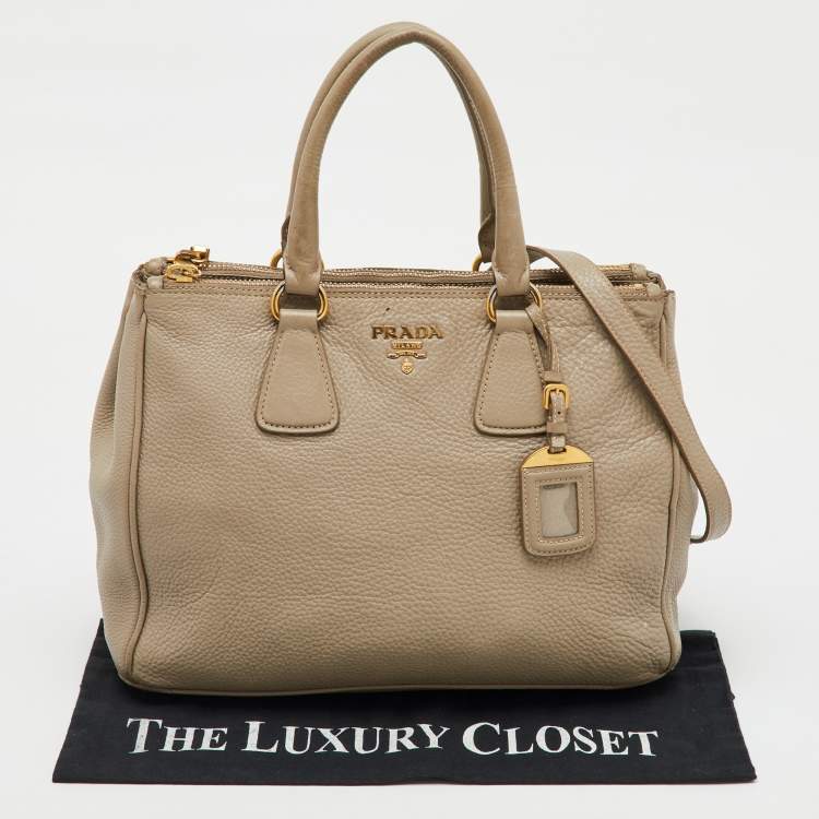 Pre Owned Prada Grey Vitello Daino Leather Double Zip Tote