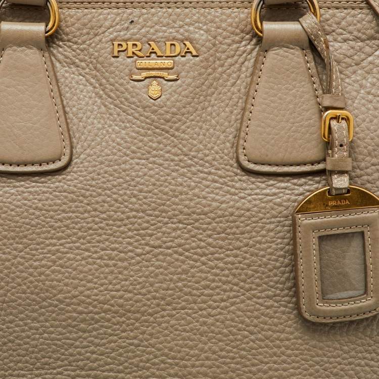 Pre Owned Prada Grey Vitello Daino Leather Double Zip Tote