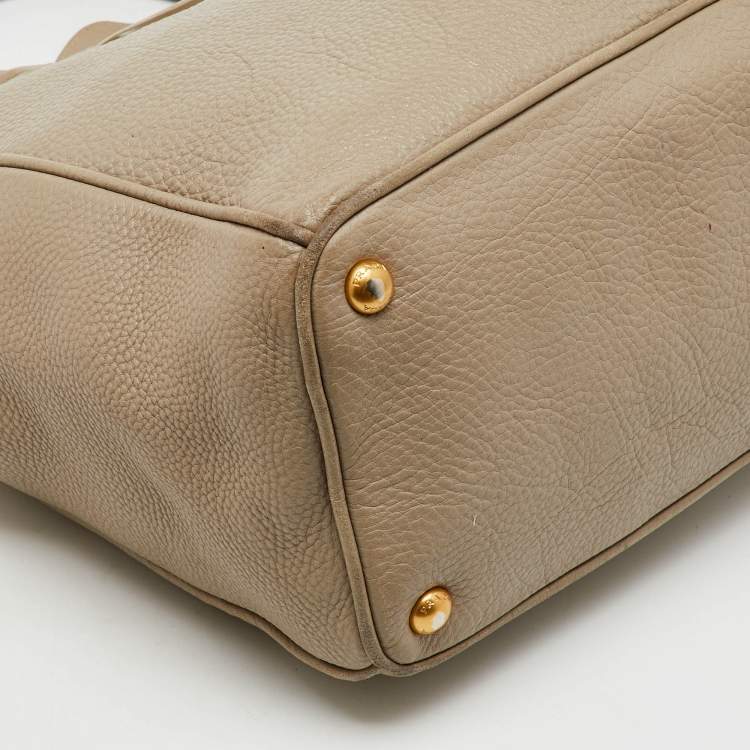 Pre Owned Prada Grey Vitello Daino Leather Double Zip Tote