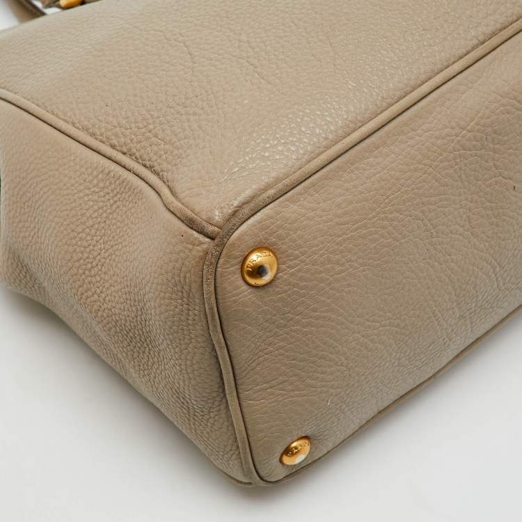 Pre Owned Prada Grey Vitello Daino Leather Double Zip Tote