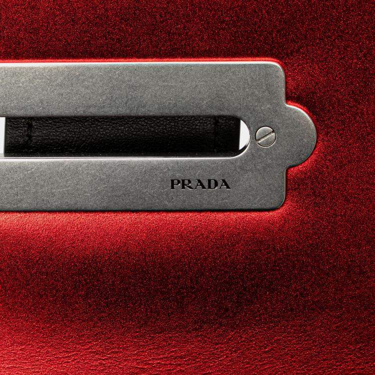Pre Owned Prada Red Saffiano Trimmed City Calf Cahier Crossbody Bag