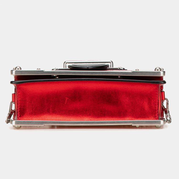 Pre Owned Prada Red Saffiano Trimmed City Calf Cahier Crossbody Bag