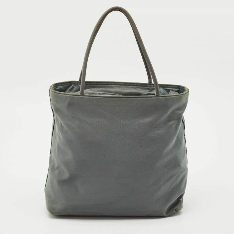Pre Owned Prada Moose Green Nylon Logo Tote