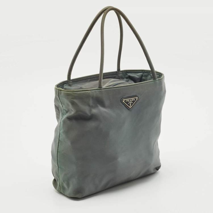 Pre Owned Prada Moose Green Nylon Logo Tote