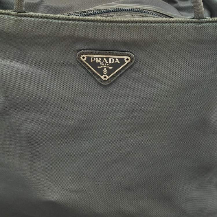 Pre Owned Prada Moose Green Nylon Logo Tote