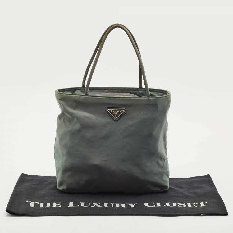 Pre Owned Prada Moose Green Nylon Logo Tote