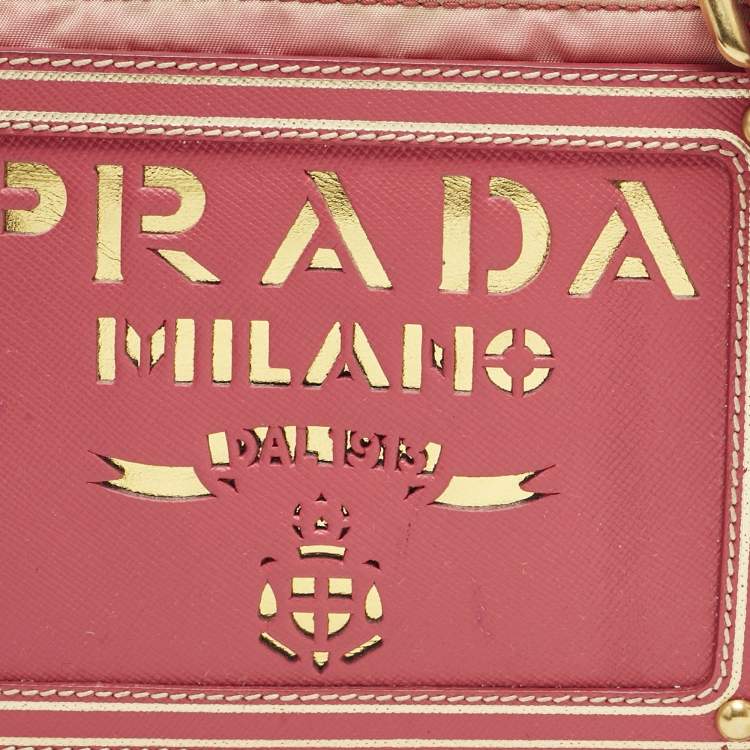 Pre Owned Prada Pink Nylon and Saffiano Leather Flat Zip Crossbody Bag