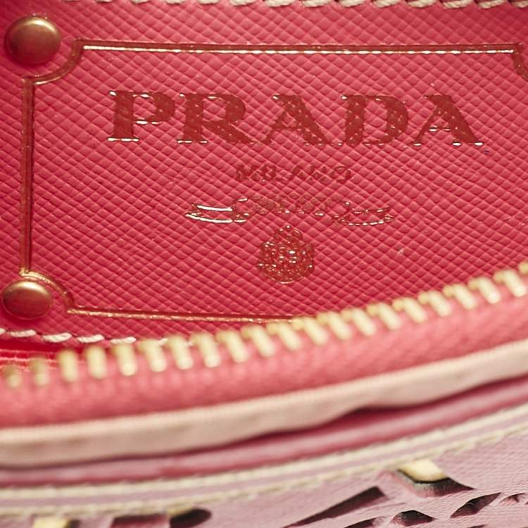Pre Owned Prada Pink Nylon and Saffiano Leather Flat Zip Crossbody Bag