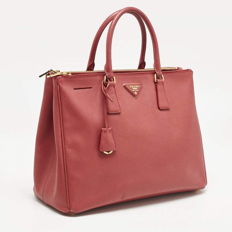 Pre Owned Prada Red Saffiano Leather Large Galleria Double Zip Tote