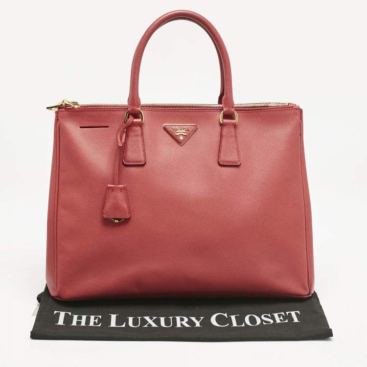 Pre Owned Prada Red Saffiano Leather Large Galleria Double Zip Tote