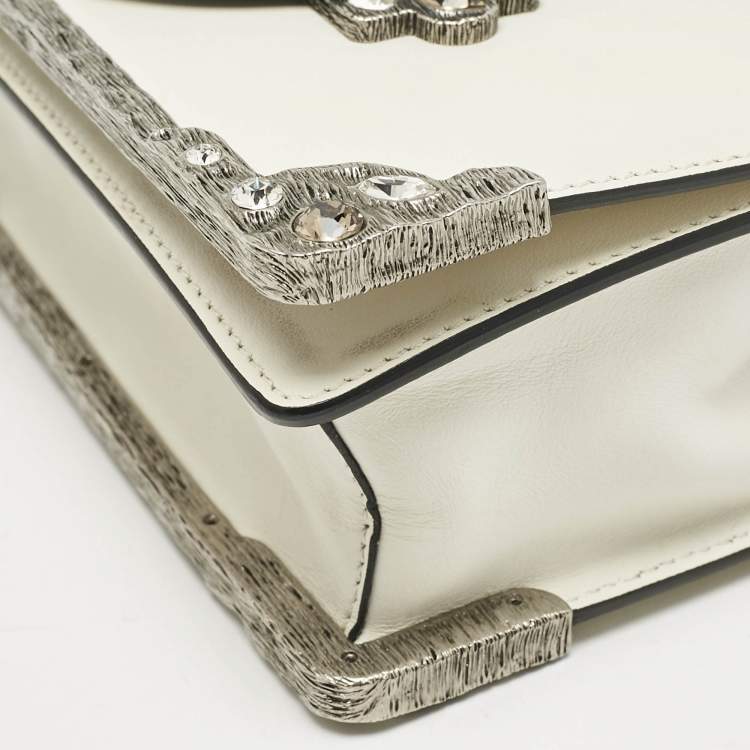 Pre Owned Prada White/Black Saffiano and Leather Crystal Embellished Cahier Crossbody Bag