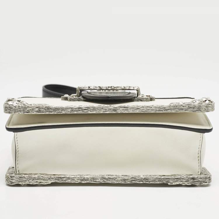 Pre Owned Prada White/Black Saffiano and Leather Crystal Embellished Cahier Crossbody Bag