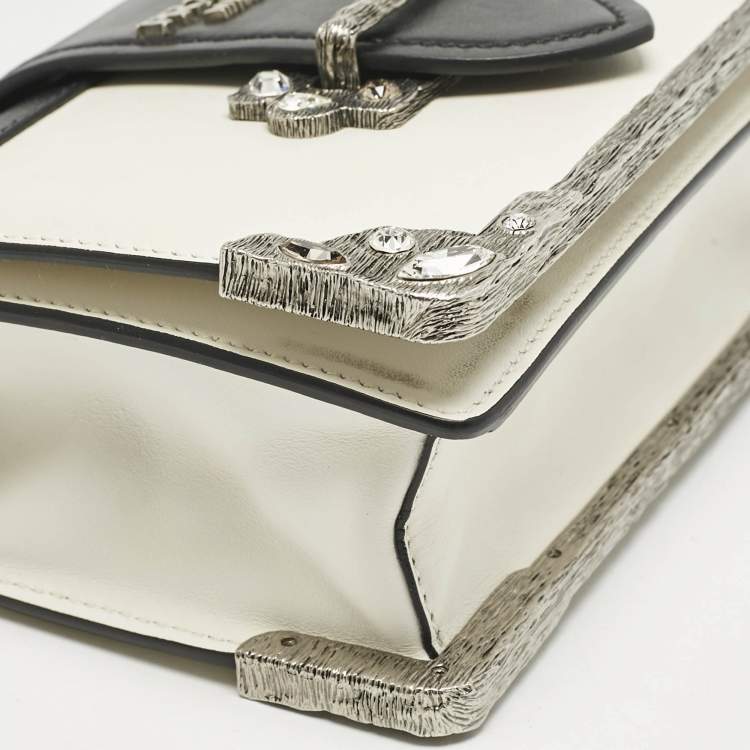 Pre Owned Prada White/Black Saffiano and Leather Crystal Embellished Cahier Crossbody Bag