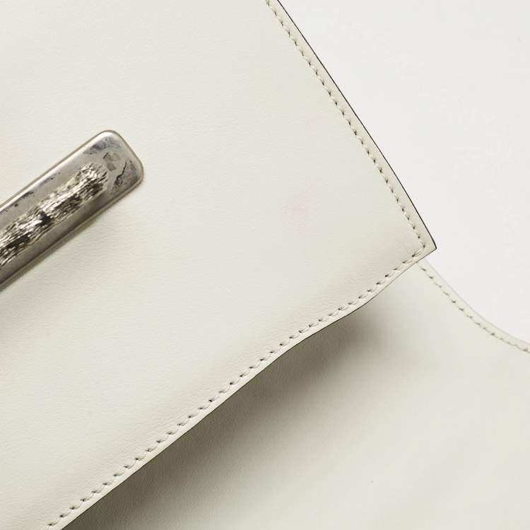 Pre Owned Prada White/Black Saffiano and Leather Crystal Embellished Cahier Crossbody Bag
