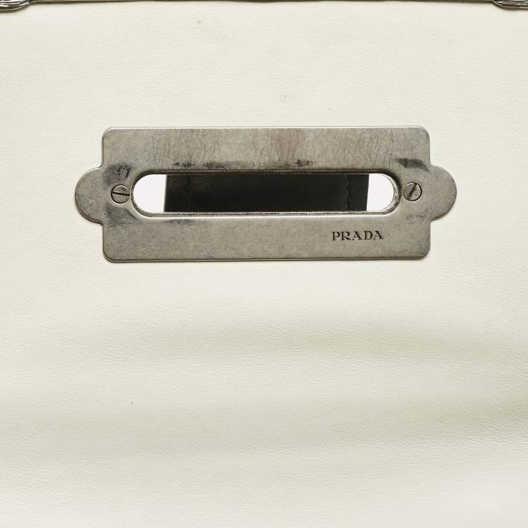 Pre Owned Prada White/Black Saffiano and Leather Crystal Embellished Cahier Crossbody Bag
