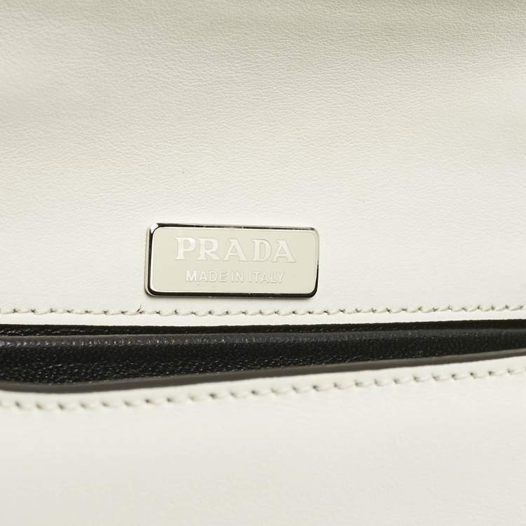 Pre Owned Prada White/Black Saffiano and Leather Crystal Embellished Cahier Crossbody Bag