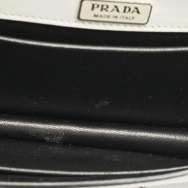 Pre Owned Prada White/Black Saffiano and Leather Crystal Embellished Cahier Crossbody Bag