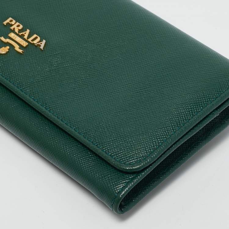 Pre Owned Prada Green Leather Logo Flap Continental Wallet