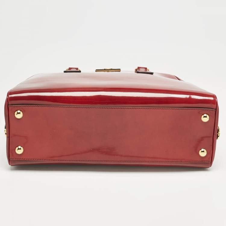 Pre Owned Prada Red Patent Leather Pyramid Frame Satchel