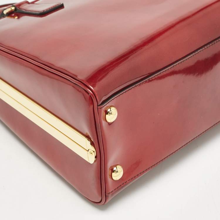 Pre Owned Prada Red Patent Leather Pyramid Frame Satchel