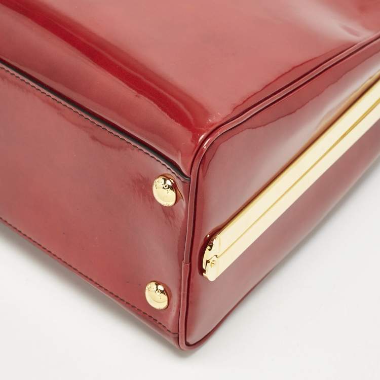 Pre Owned Prada Red Patent Leather Pyramid Frame Satchel
