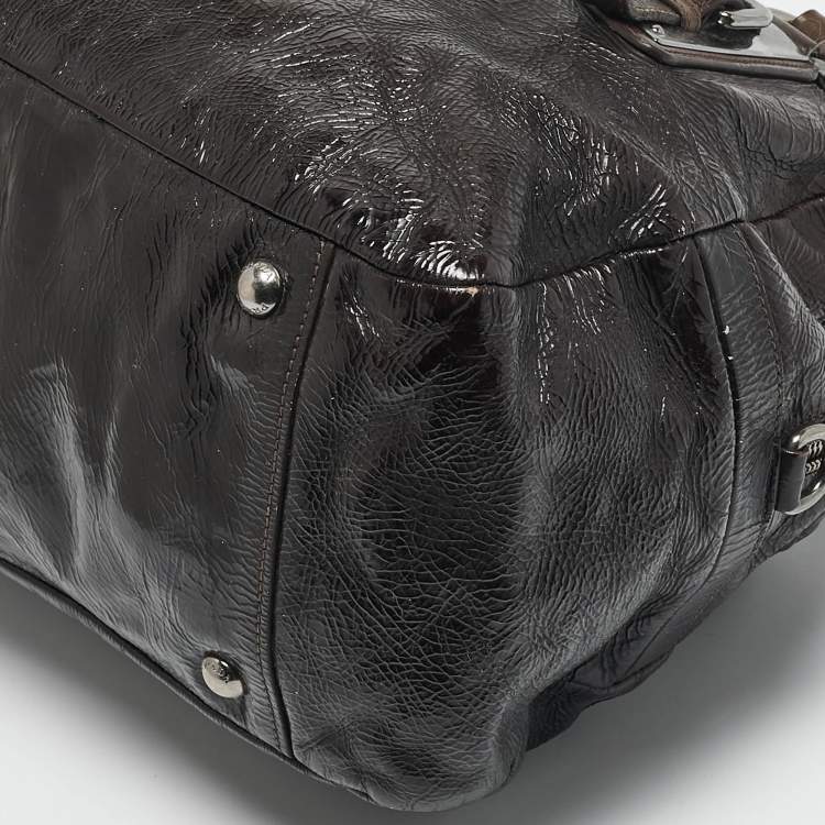 Pre Owned Prada Ombre Brown Crackled Patent Leather Bauletto Bag