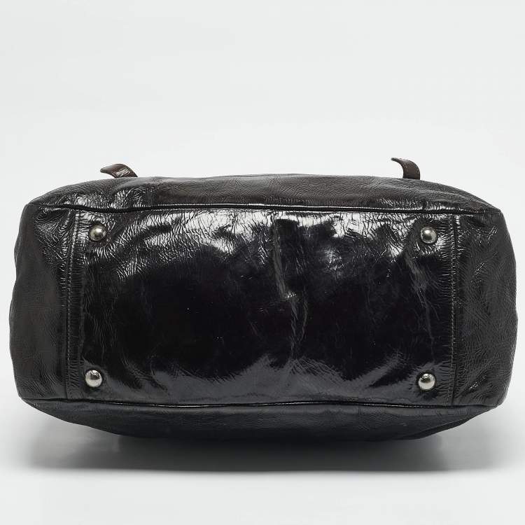 Pre Owned Prada Ombre Brown Crackled Patent Leather Bauletto Bag