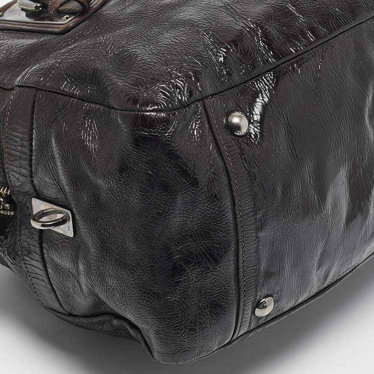 Pre Owned Prada Ombre Brown Crackled Patent Leather Bauletto Bag