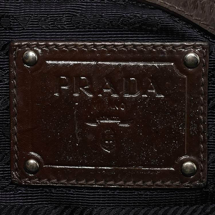 Pre Owned Prada Ombre Brown Crackled Patent Leather Bauletto Bag