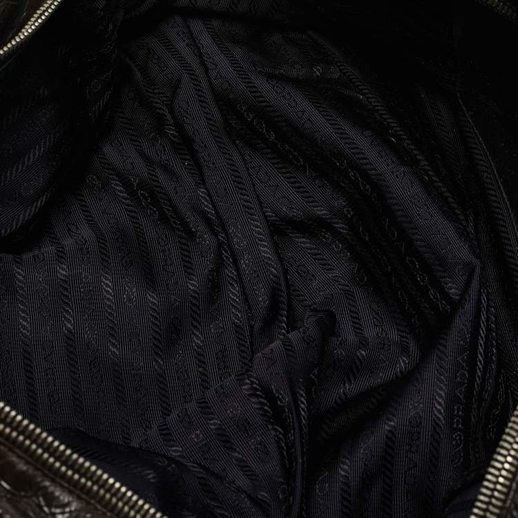 Pre Owned Prada Ombre Brown Crackled Patent Leather Bauletto Bag