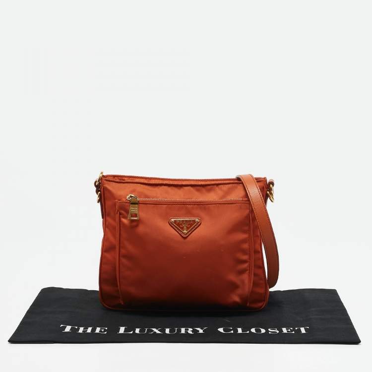 Pre Owned Prada Orange Nylon Front Pocket Messenger Bag