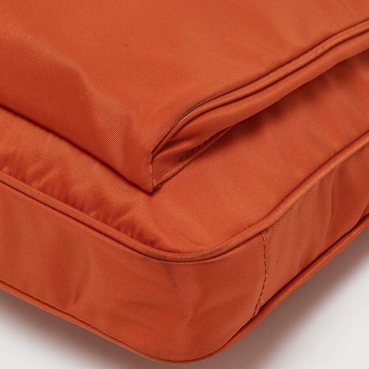 Pre Owned Prada Orange Nylon Front Pocket Messenger Bag