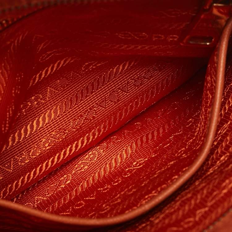 Pre Owned Prada Orange Nylon Front Pocket Messenger Bag