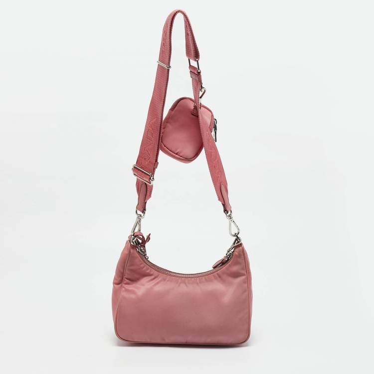 Pre Owned Prada Pink Nylon and Saffiano Leather Re-Edition 2005 Shoulder Bag