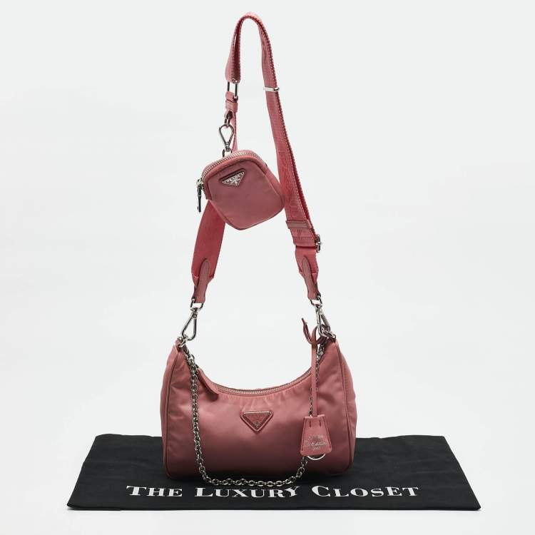 Pre Owned Prada Pink Nylon and Saffiano Leather Re-Edition 2005 Shoulder Bag