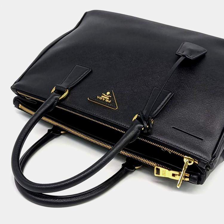 Pre Owned Prada Black Leather Saffiano Lux Tote and Shoulder Bag