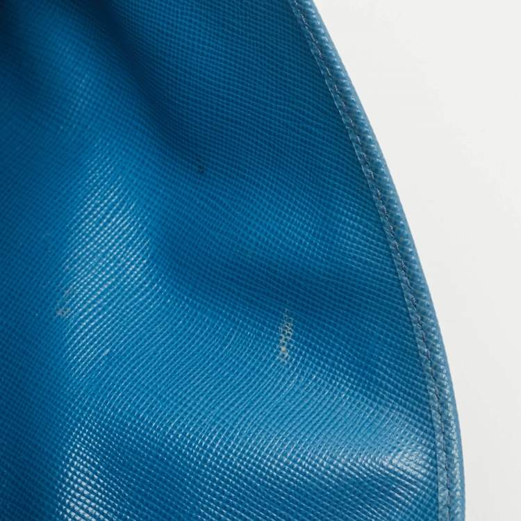 Pre Owned Prada Blue Saffiano Lux Leather Logo Flap Wallet On Chain