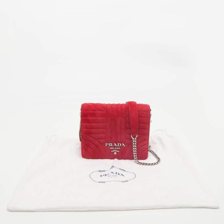 Pre Owned Prada Red Velvet Diagramme Flap Shoulder Bag
