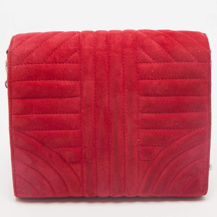 Pre Owned Prada Red Velvet Diagramme Flap Shoulder Bag