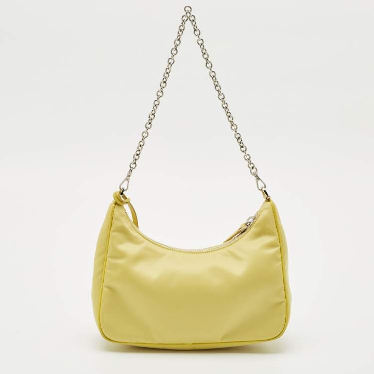 Pre Owned Prada Yellow Nylon and Saffiano Leather Re-Edition 2005 Shoulder Bag