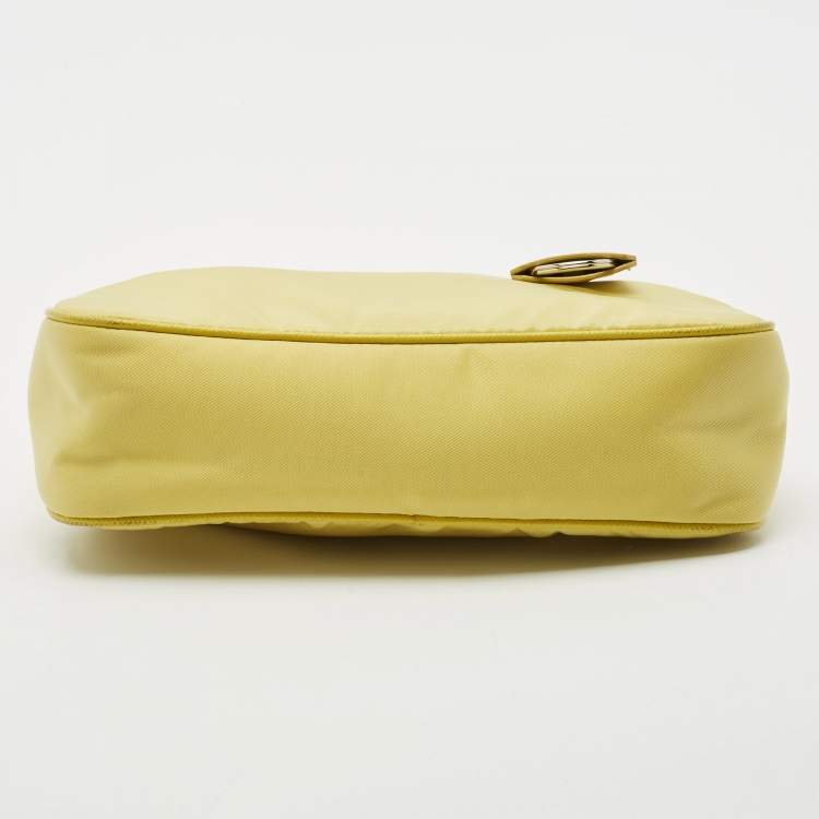Pre Owned Prada Yellow Nylon and Saffiano Leather Re-Edition 2005 Shoulder Bag