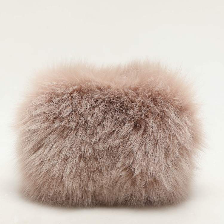 Pre Owned Prada Blush Pink Fox Fur and Python Leather Crossbody Bag