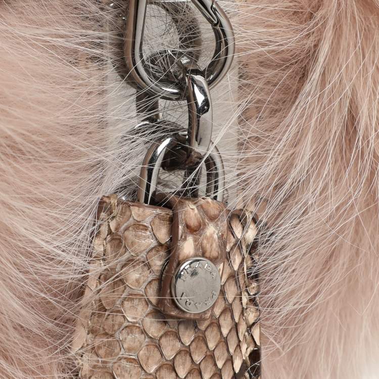 Pre Owned Prada Blush Pink Fox Fur and Python Leather Crossbody Bag