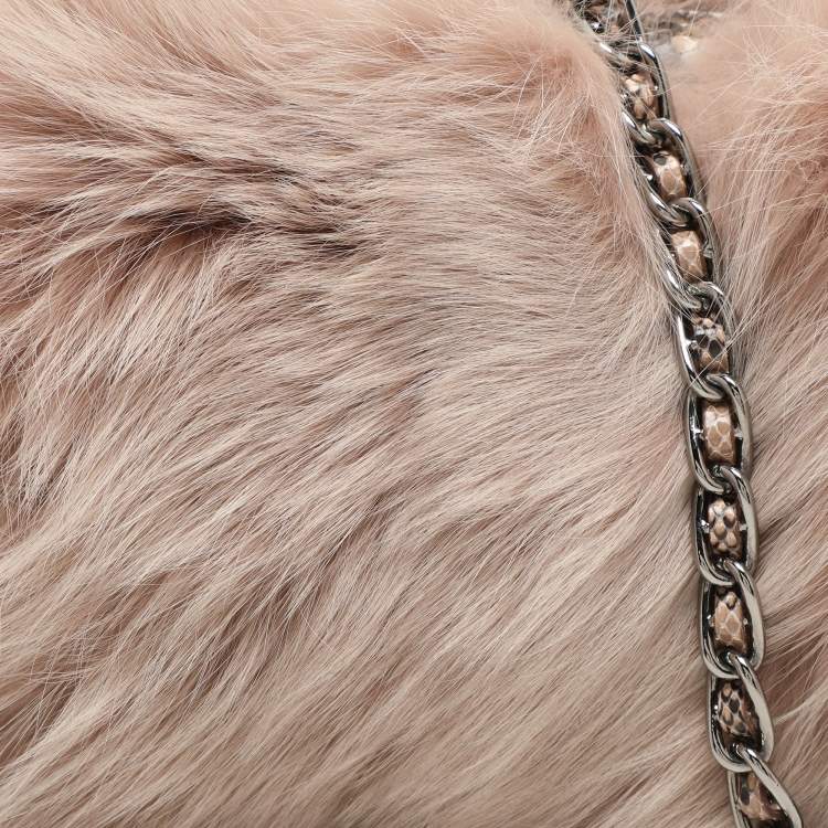 Pre Owned Prada Blush Pink Fox Fur and Python Leather Crossbody Bag