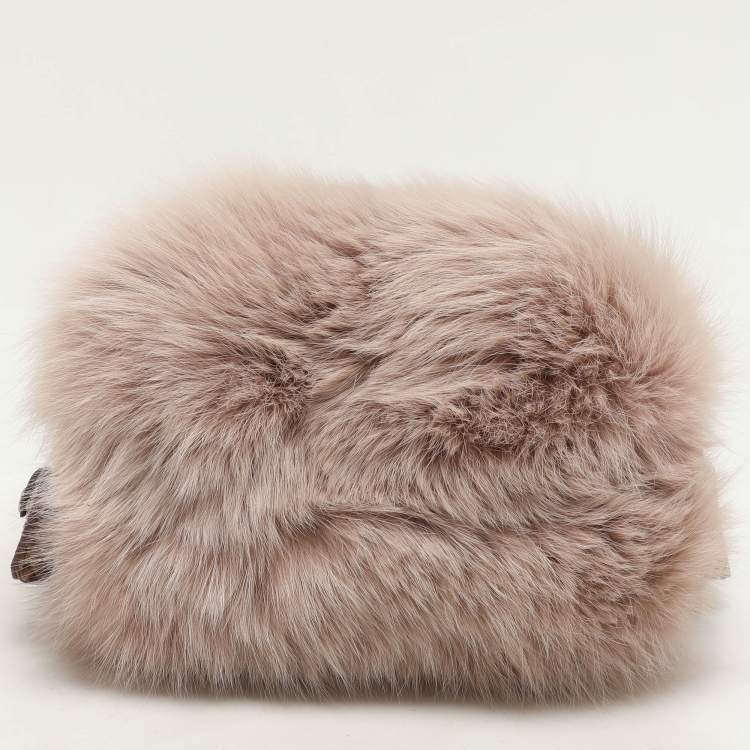 Pre Owned Prada Blush Pink Fox Fur and Python Leather Crossbody Bag