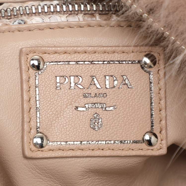 Pre Owned Prada Blush Pink Fox Fur and Python Leather Crossbody Bag