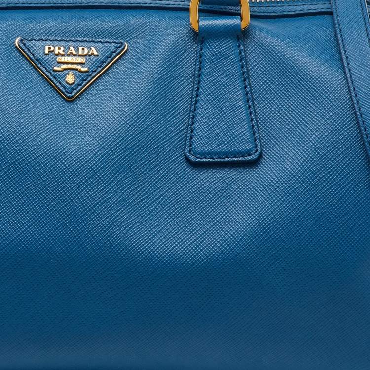 Pre Owned Prada Blue Saffiano Lux Leather Zip Boston Bag
